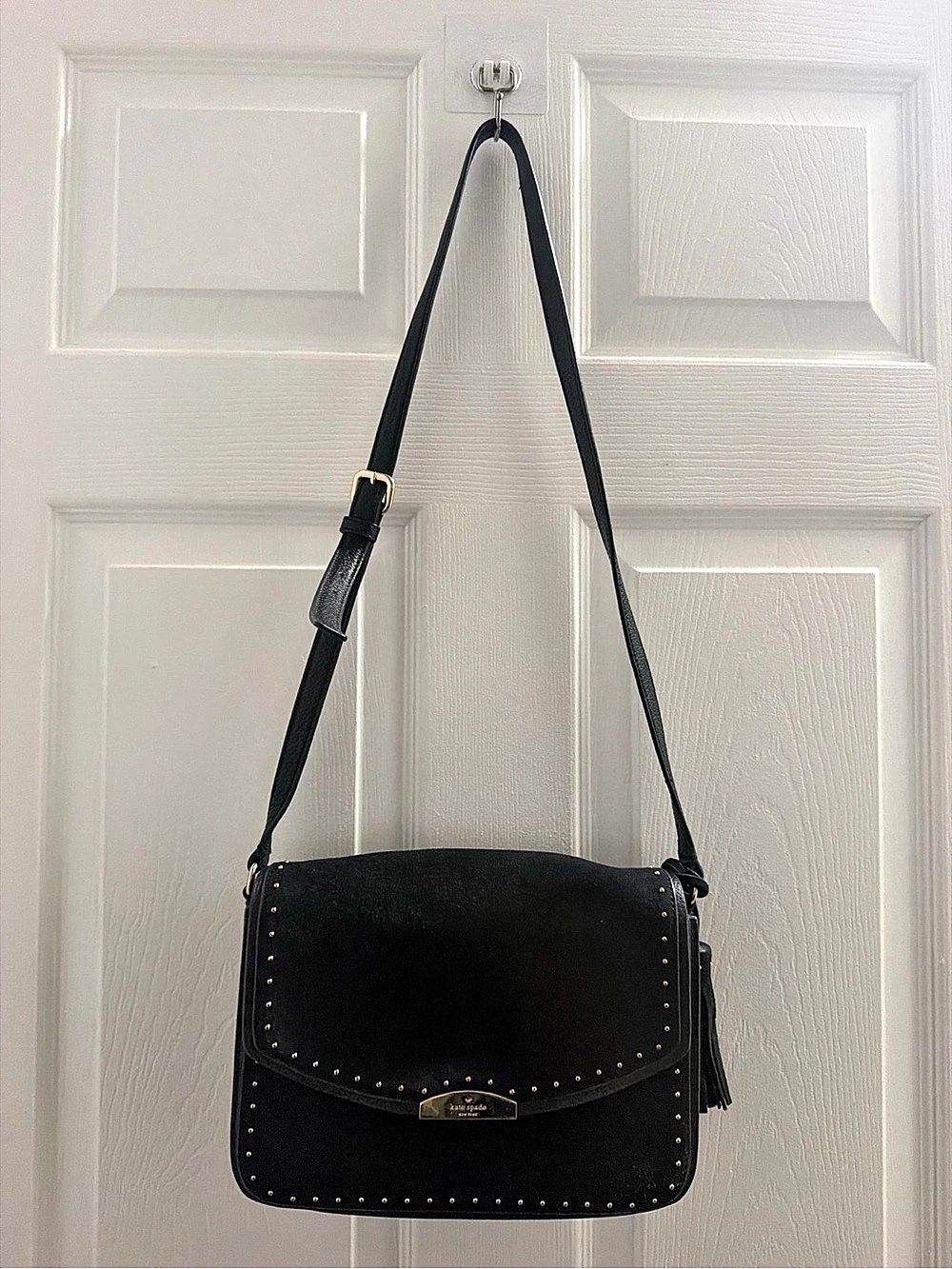 Kate Spade Kayla Suede Studs Small Convertible Shoulder Bag Black Crossbody Bag
